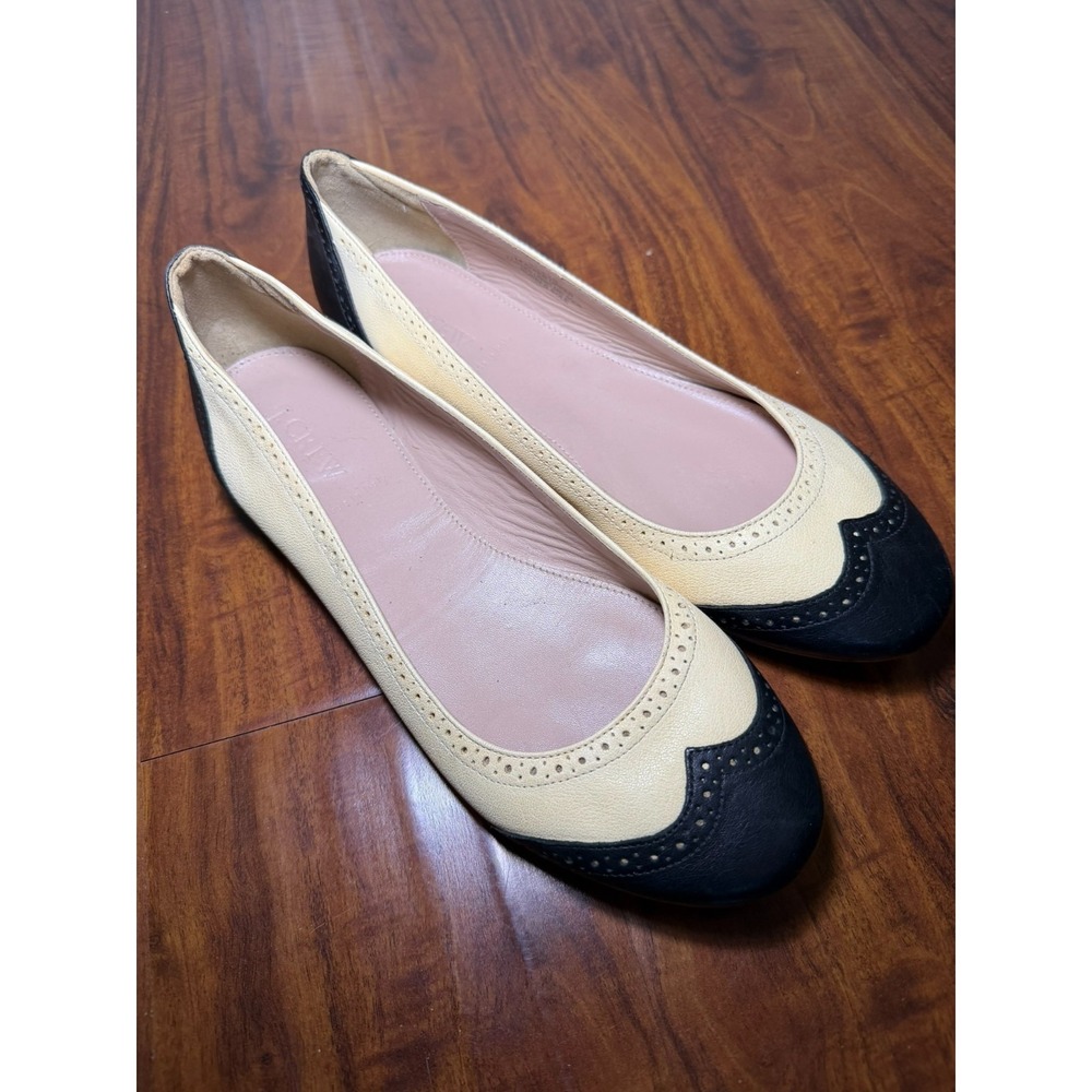 J. Crew Spectator Ballet Flats Women's 9.5 Black Ivory Leather Shoes Italy